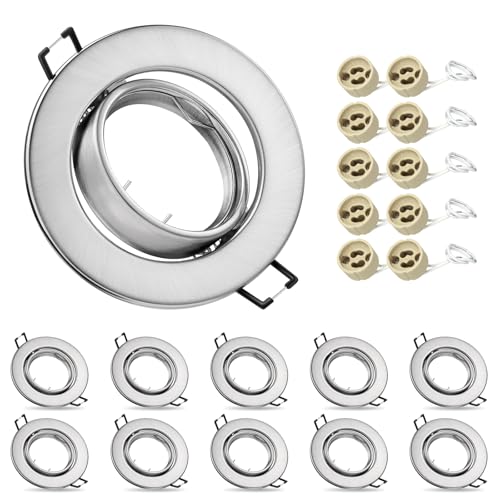 10x Moderne Einbaustrahler Rahmen, GU10 Einbauleuchten, inkl. GU10 Fassung, Decken Spot Chrom Rund, 30° Schwenkbar Einbauspots Rahmen, Außendurchmesser: 90mm, Ausschnitt Ø65-80mm (Ohne Leuchtmittel) von VIIIVA