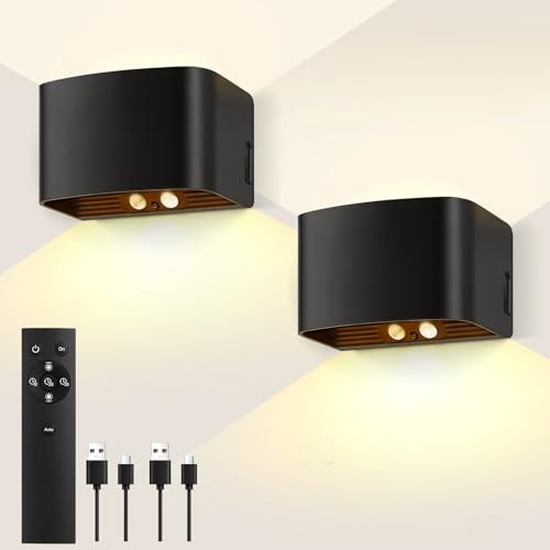 VIIIVA 2 Stück Akku Wandleuchte Innen mit Bewegungssensor, 3000K Helligkeit Einstellbar Innen LED Wandleuchte mit Fernbedienung, Einstellbarer Lichtstrahl Wandlampe für Schlafzimmer Wohnzimmer Schwarz VIIIVA 2 Stück Akku Wandleuchte Innen mit Bewegungssensor, 3000K Helligkeit Einstellbar Innen LED Wandleuchte mit Fernbedienung, Einstellbarer Lichtstrahl Wandlampe für Schlafzimmer Wohnzimmer Schwarz von VIIIVA