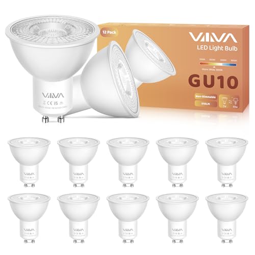 VIIIVA GU10 LED Lampen Warmweiss, 7W GU10 Spotlight, 3000K 510LM Ersetzt 50W Halogen Leuchtmittel, Nicht Dimmbar, Kein Flimmern, 38° Abstrahlwinkel, AC 220-240V, Energiesparende Glühbirne-12 Stück von VIIIVA