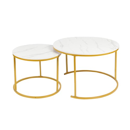 2er Set Couchtische, Couchtische, rund, Beistelltisch, Marmoroptik, Beistelltisch für Wohnzimmer, Durchmesser 70 + 50 cm, 70 x 70 x 45 cm, Platine 2er Set Couchtische, Couchtische, rund, Beistelltisch, Marmoroptik, Beistelltisch für Wohnzimmer, Durchmesser 70 + 50 cm, 70 x 70 x 45 cm, Platine von VIIROUD