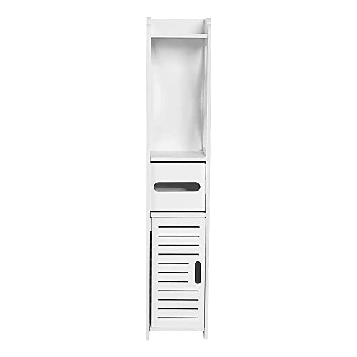 Badezimmerschrank, Toilettenpapierhalter mit Schrank und verstellbaren Regalen, 15 x 15 x 80 cm, Weiß von VIIROUD