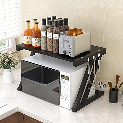 Stabiles Regal aus Holz für die Mikrowelle mit Haken, Backofen-Halterung, Bratrost, Arbeitsplatte für Mikrowelle, Küchenarbeitsplatte (57 x 38 x 38 cm) von VIIROUD