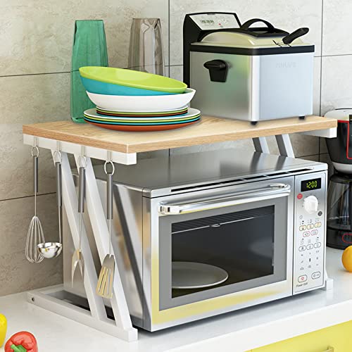 Stabiles Regal aus Holz für die Mikrowelle mit Haken, Backofen-Halterung, Bratrost, Arbeitsplatte für Mikrowelle, Küchenarbeitsplatte (57 x 38 x 38 cm) von VIIROUD