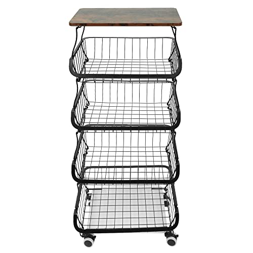 Stapelbare Aufbewahrungskörbe aus Metalldraht mit Rollen, Aufbewahrungsregal mit 5 Ebenen, Obst- und Gemüsewagen, mit Rollen, geeignet für Küche, Speisekammer, Toilette, 40 x 30 x 94 cm von VIIROUD