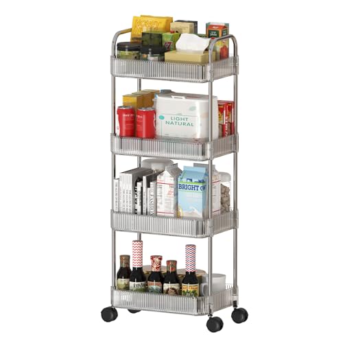 VIIROUD Aufbewahrungswagen mit Rollen, Beistellwagen mit Haken, für Küche, Badezimmer, 40 x 28,5 x 95 cm (weiß) von VIIROUD