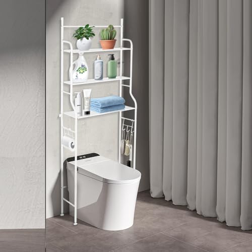 VIIROUD Badezimmerregal, Aufbewahrungsschrank über der Toilette oder Waschmaschine, mit 3 Regalen, platzsparend, 157 x 55 x 26 cm, Weiß von VIIROUD