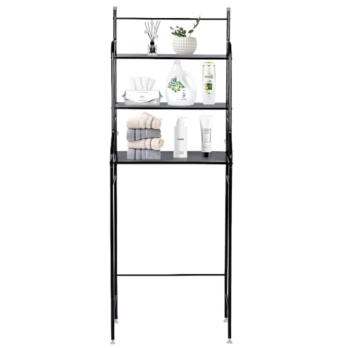 VIIROUD Badezimmerschrank, Regal mit 3 Böden, geeignet für Standard-Toiletten, 157 x 55 x 26 cm, Schwarz von VIIROUD