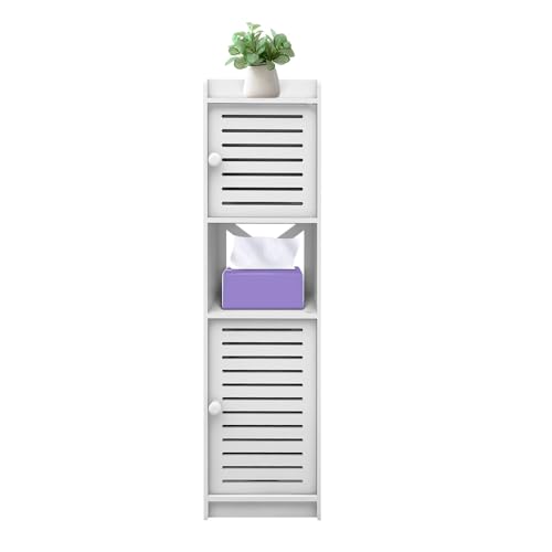 VIIROUD Badezimmerschrank, Toilettenpapierhalter mit Schrank und verstellbaren Regalen, 22 x 20 x 75 cm, Weiß von VIIROUD