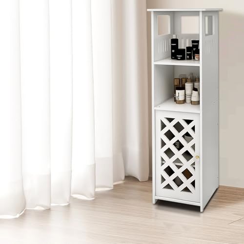 VIIROUD Badezimmerschrank, Toilettenpapierhalter mit Schrank und verstellbaren Regalen, 78 x 22 x 22 cm, Weiß von VIIROUD