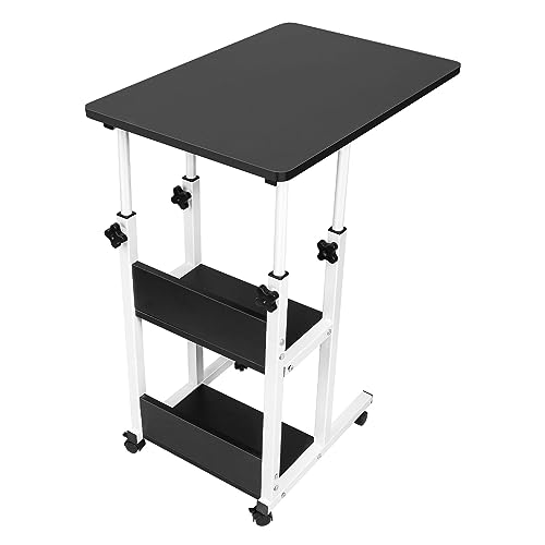 VIIROUD Beistelltisch mit Rollen für Laptop – Schreibtisch aus Holz – Sofatisch – Nachttisch – Couchtisch – Schlafzimmer – Wohnzimmer 60 x 40 x 76 – 86,5 cm – Schwarz von VIIROUD