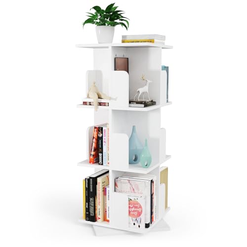 VIIROUD Bibliothek für Kinder, um 360 Grad drehbar, Aufbewahrungsregal in Baumform mit offenen Fächern, runder drehbarer Sockel, 40 x 40 x 98 cm (3 Schichten) – Weiß von VIIROUD