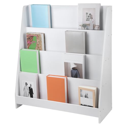 VIIROUD Bücherregal für Kinder, Spielzeugkiste mit Rädern, Bücherregal für Kinder, aus Holz, Bücherregal, Aufbewahrung für Kinderzimmer, 30 x 70 x 88 cm, Weiß (1 Stück) von VIIROUD