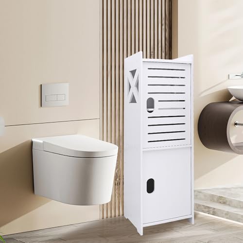 VIIROUD Kleiner Aufbewahrungsschrank für Toilette, Badezimmerschrank, Toilettenpapierhalter mit Schrank und verstellbaren Einlegeböden, 24 x 22 x 75 cm, Weiß von VIIROUD