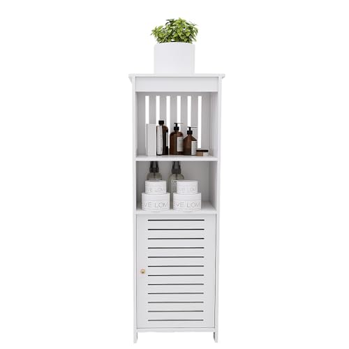 VIIROUD Kleiner Aufbewahrungsschrank für Toilette, Badezimmerschrank, Toilettenpapierhalter mit Schrank und verstellbaren Einlegeböden, 25 x 20 x 80 cm, Weiß von VIIROUD