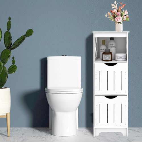 VIIROUD Kleiner Aufbewahrungsschrank für Toilette, Badezimmerschrank, Toilettenpapierhalter mit Schrank und verstellbaren Einlegeböden, 30 x 30 x 89 cm, Weiß von VIIROUD