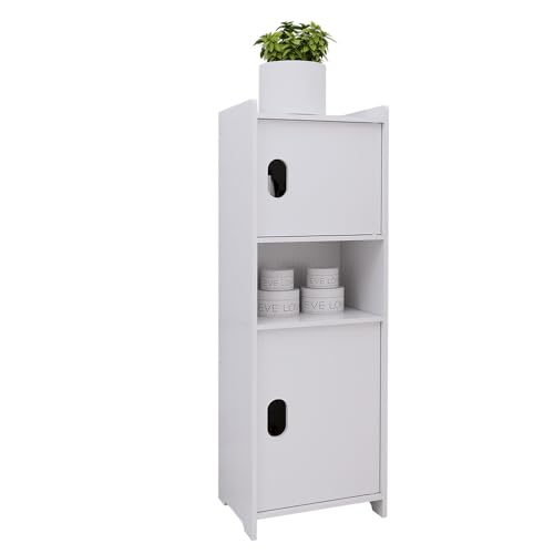VIIROUD Kleiner Aufbewahrungsschrank für Toilette, Toilettenpapierhalter, Säule, Badezimmerschrank, Schrank, verstellbares Regal, wasserfeste Füße, 24 x 20 x 72 cm, Weiß von VIIROUD