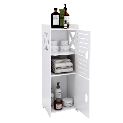 VIIROUD Kleiner Aufbewahrungsschrank für Toilette, Toilettenpapierhalter, Säule, Badezimmerschrank, Schrank, verstellbares Regal, wasserfeste Füße, 24 x 22 x 75 cm, Weiß von VIIROUD