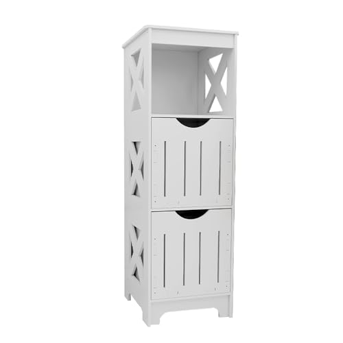 VIIROUD Kleiner Aufbewahrungsschrank für Toilette, Toilettenpapierhalter, Säule, Badezimmerschrank, Schrank, verstellbares Regal, wasserfeste Füße, 30 x 30 x 89 cm, Weiß von VIIROUD
