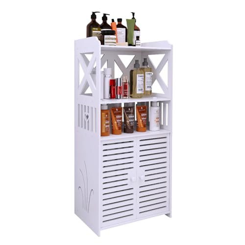 VIIROUD Kleiner Aufbewahrungsschrank für Toilette, Toilettenpapierhalter, Säule, Badezimmerschrank, Schrank, verstellbares Regal, wasserfeste Füße, 40 x 25 x 90 cm, Weiß von VIIROUD