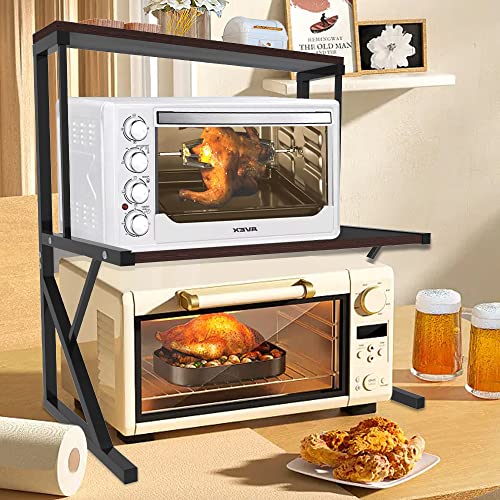 VIIROUD Küchenregal auf Füßen für Mikrowelle, Metallregal aus Holz und Stahl, mit 3 Ablagen, 65 x 54 x 30 cm von VIIROUD