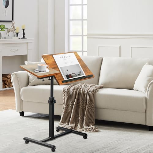 VIIROUD Mobiler Stehtisch mit 4 Rollen, auf Rollen, höhenverstellbar, Betttisch für Wohnzimmer, Schlafzimmer, 60 x 34,5 x 58/90 cm (Kirsche) von VIIROUD