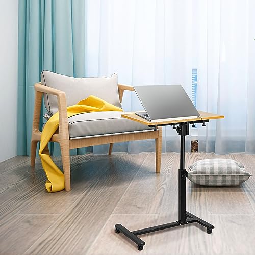 VIIROUD Mobiler Stehtisch mit 4 Rollen, höhenverstellbar, Betttisch für Wohnzimmer, Schlafzimmer, 70 x 44 x 95 cm (Holzfarbe) von VIIROUD