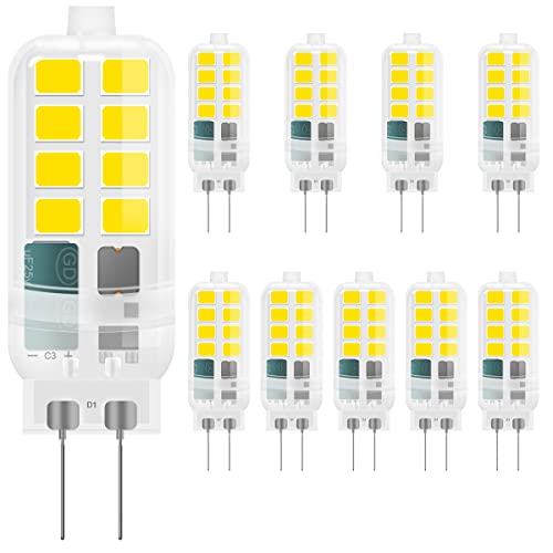 G4 LED Lampen 2W Ersatz 20W Halogenlampen, LED Birnen 210LM Kaltesweiß 6000k, G4 Leuchtmittel Kein Flackern Nicht Dimmbar, 12V AC/DC Energiesparlampe kleine Glühbirne, 360° Lichtwinkel, 10er Pack von VIIVUU