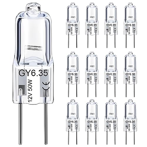 VIIVUU GY6.35 Halogen Leuchtmittel Dimmbar 50W 12V,500LM Kein Flackern 2700K Warmweiß Lavalampe Glühbirne, stiftsockellampe für Kronleuchter, Schreibtischlampe, Hängelampen,Wandleuchte 12 Stück von VIIVUU