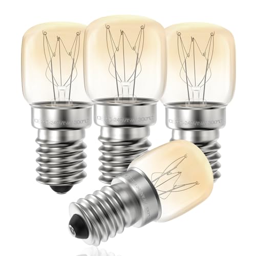 VIIVUU Backofenlampe E14,15W Glühbirne Bis 300 Grad Hitzebeständig,Dimmbar Leuchtmittel Warmweiß 2700K Ofenbirne für Backofen(Neff,Whirlpool,Philips,Bosch),Mikrowellen,Kühlschranklampe 4 Stück von VIIVUU