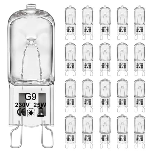 VIIVUU G9 Halogenlampen 25W, 230V Warmweiß Dimmbar 2800K Kein Halogen Kapselglühlampen,260LM Kein Flimmern Leuchtmittel Backofenlampe 25w 300 ℃ Backofen Glühbirne fur Dunstabzugshaube 20er pack von VIIVUU