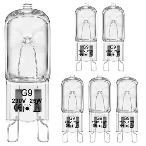 VIIVUU Halogen leuchtmittel G9 25W, G9 Halogen Kapselglühlampen 230V Warmweiß Dimmbar 2800K,260LM Kein Flimmern Leuchtmittel Backofenlampe 25w 300 ℃ Backofen Glühbirne fur Schrankbeleuchtung 6er pack von VIIVUU