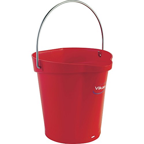 Vikan 56884 Durable Polypropylene Hygiene Bucket/Pail, Stainless Steel Handle, 6 Litres, Red von Vikan