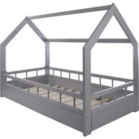 Holzbett - Hausbett - Hausbett - Kinderbett - 160x80 - grau - mit Barriere von VIKING CHOICE