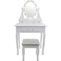 Schminktisch mit LED-beleuchtetem Spiegel und passendem Hocker – 3 Schubladen von VIKING CHOICE