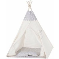 Tipi Zelt Wigwam beige mit grau 100% Baumwolle H160xB120xT100 cm Sternmotiv inklusive 2 Kissen von VIKING CHOICE