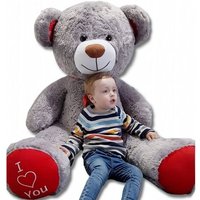 Riesiger großer Teddybär Kuscheltiere 75 x 85cm - grau-rot von VIKING CHOICE