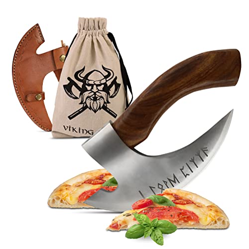 VIKING CRAFT® Pizzaschneider Axt Wikinger - Hochwertiges Pizzamesser mit I LOVE PIZZA Runen und Lederschutz - Ideal als Wiegemesser Pizza Axt, Mittelalter Wikinger Deko, Wikinger Geschenke von VIKING CRAFT