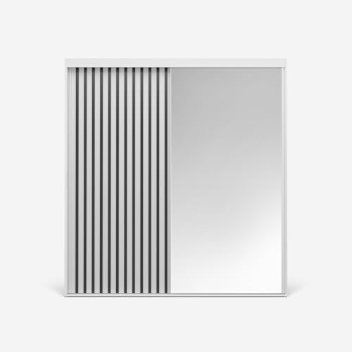 VIKK - Kleiderschrank - Garderobenschrank - 200x60x225cm - Schrank mit Schiebetüren, 2 Kleiderstangen, Lamellen - für Schlafzimmer, Flur - RUKA Weiß, Innenausstattung MAX VIKK - Kleiderschrank - Garderobenschrank - 200x60x225cm - Schrank mit Schiebetüren, 2 Kleiderstangen, Lamellen - für Schlafzimmer, Flur - RUKA Weiß, Innenausstattung MAX von VIKK
