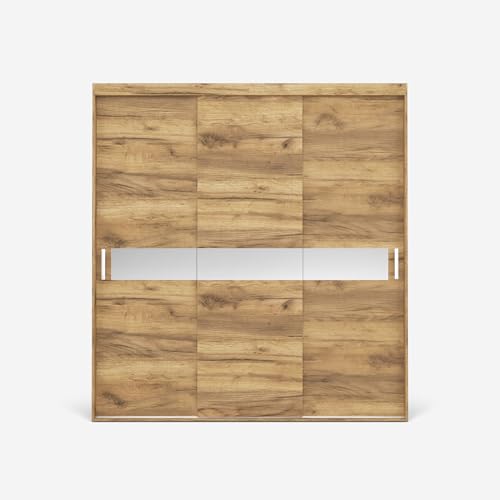 VIKK - Kleiderschrank - Garderobenschrank Groß - 210x60x245cm - Schrank mit Schiebetüren, 2 Kleiderstangen, für Schlafzimmer, Flur - Reine Craft Gold, Innenausstattung MAX von VIKK