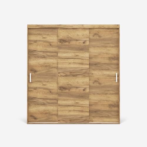 VIKK - Kleiderschrank - Garderobenschrank Groß - 230x60x245cm - Schrank mit Schiebetüren, 2 Kleiderstangen - für Schlafzimmer, Flur - SOLA Cashmere - Craft Gold, Innenausstattung MAX von VIKK