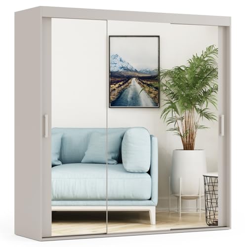 VIKK - Kleiderschrank - Garderobenschrank Groß mit Spiegel - 180x60x235cm - Schrank mit Schiebetüren, 2 Kleiderstangen, für Schlafzimmer, Flur - FLA Kaschmir, Innenausstattung MAX VIKK - Kleiderschrank - Garderobenschrank Groß mit Spiegel - 180x60x235cm - Schrank mit Schiebetüren, 2 Kleiderstangen, für Schlafzimmer, Flur - FLA Kaschmir, Innenausstattung MAX von VIKK