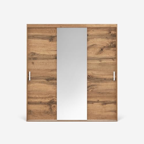 VIKK - Kleiderschrank - Garderobenschrank Groß mit Spiegel - 220x60x235cm - Schrank mit Schiebetüren, 2 Kleiderstangen, für Schlafzimmer, Flur - Olen Eiche Wotan, Innenausstattung MAX VIKK - Kleiderschrank - Garderobenschrank Groß mit Spiegel - 220x60x235cm - Schrank mit Schiebetüren, 2 Kleiderstangen, für Schlafzimmer, Flur - Olen Eiche Wotan, Innenausstattung MAX von VIKK