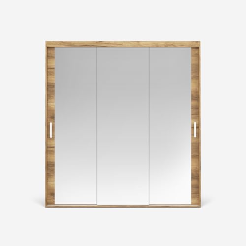 VIKK - Kleiderschrank - Garderobenschrank Groß mit Spiegel - 240x60x215cm - Schrank mit Schiebetüren, 2 Kleiderstangen, für Schlafzimmer, Flur - FLA Craft Gold, Innenausstattung MAX VIKK - Kleiderschrank - Garderobenschrank Groß mit Spiegel - 240x60x215cm - Schrank mit Schiebetüren, 2 Kleiderstangen, für Schlafzimmer, Flur - FLA Craft Gold, Innenausstattung MAX von VIKK