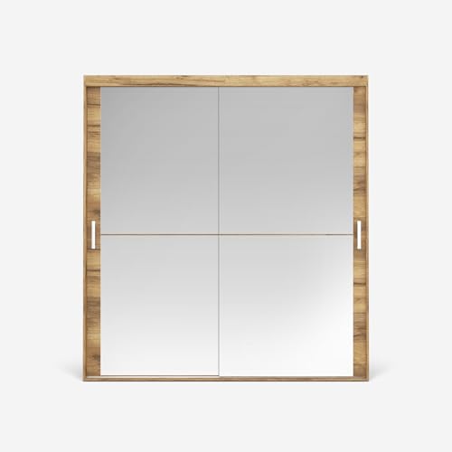 VIKK - Kleiderschrank - Garderobenschrank mit Spiegel - 160x60x215cm - Schrank mit Schiebetüren, 2 Kleiderstangen, für Schlafzimmer, Flur - MOI Craft Gold, Innenausstattung Regular von VIKK