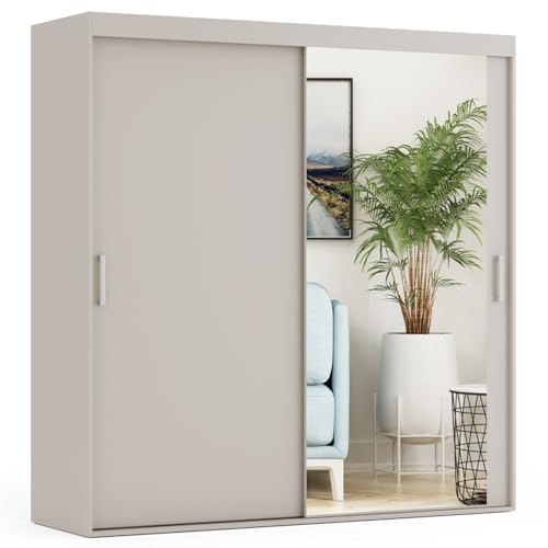 VIKK - Kleiderschrank Schiebeschrank, Schrank Fjell - Wohnzimmer, Flur, Schlafzimmer - Garderobenschrank mit Spiegel - Schiebetürsystem, robuste Konstruktion von VIKK