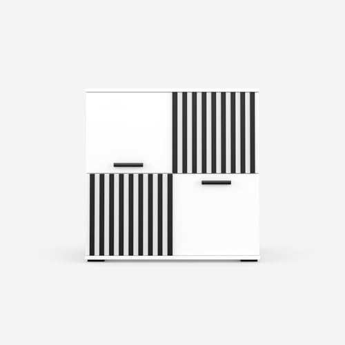 VIKK - Kommode Sideboard, Mehrzweckschrank Komodenschrank, Wohnzimmer Schlafzimmer Möbel, Schlafzimmerschrank mit 3D Lamellen - Kommode Flur Neide 1, 90x45x88cm, 4 Regalen - Weiß von VIKK