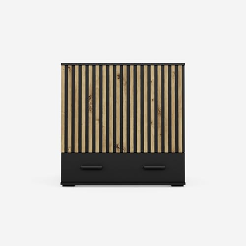VIKK - Kommode Sideboard, Mehrzweckschrank Komodenschrank, Wohnzimmer Schlafzimmer Möbel, Schlafzimmerschrank mit 3D Lamellen - Kommode Flur Neide 2, 90x45x88cm, 5 Regalen - Schwarz von VIKK