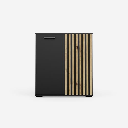 VIKK - Kommode Sideboard, Mehrzweckschrank Komodenschrank, Wohnzimmer Schlafzimmer Möbel, Schlafzimmerschrank mit 3D Lamellen - Kommode Flur Neide 4, 80x45x88cm, 6 Regalen - Schwarz VIKK - Kommode Sideboard, Mehrzweckschrank Komodenschrank, Wohnzimmer Schlafzimmer Möbel, Schlafzimmerschrank mit 3D Lamellen - Kommode Flur Neide 4, 80x45x88cm, 6 Regalen - Schwarz von VIKK