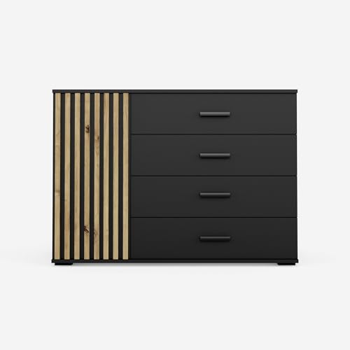 VIKK - Kommode Sideboard, Mehrzweckschrank Komodenschrank, Wohnzimmer Schlafzimmer Möbel, Schlafzimmerschrank mit 3D Lamellen - Kommode Flur Neide 6, 120x45x88cm, 6 Regalen - Schwarz VIKK - Kommode Sideboard, Mehrzweckschrank Komodenschrank, Wohnzimmer Schlafzimmer Möbel, Schlafzimmerschrank mit 3D Lamellen - Kommode Flur Neide 6, 120x45x88cm, 6 Regalen - Schwarz von VIKK