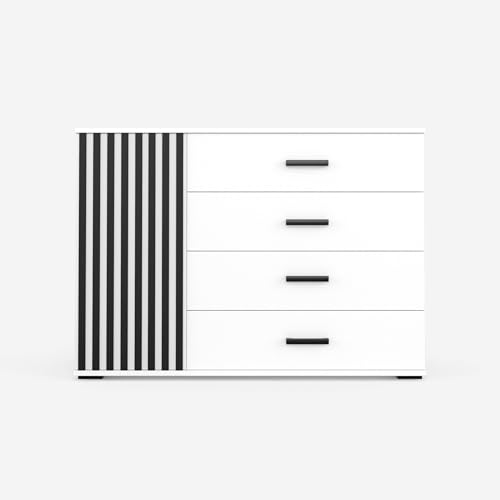 VIKK - Kommode Sideboard, Mehrzweckschrank Komodenschrank, Wohnzimmer Schlafzimmer Möbel, Schlafzimmerschrank mit 3D Lamellen - Kommode Flur Neide 6, 120x45x88cm, 6 Regalen - Weiß von VIKK